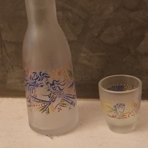 Collectible carafe with shot glass, like new, signed by G. Stathopoulos