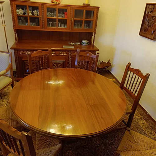 Handmade solid wood round dining table for 10 with 10 chairs