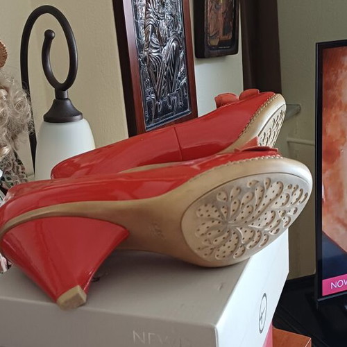 Geox red leather summer platform shoes used, size 40