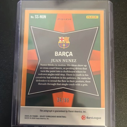 Juan Nunez Select Euroleague Barcelona card new, auto