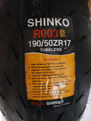 Shinko R003 190/50ZR17 tubeless motorcycle tire new