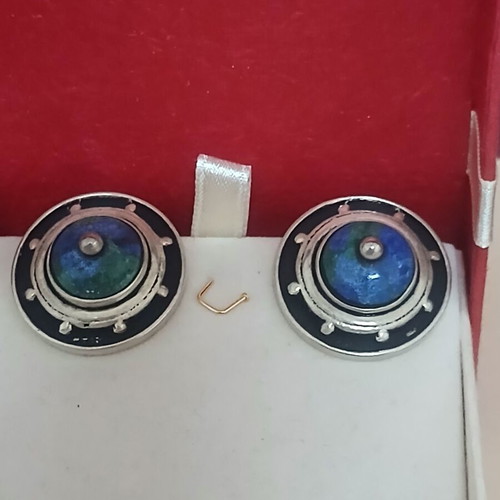 Vintage silver earrings with clips, blue and silver
