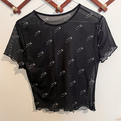 Top black transparent with safety pin design one size used