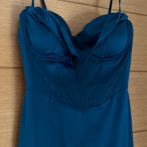 Petrol Satin Maxi Dress with Corset Used, Size M