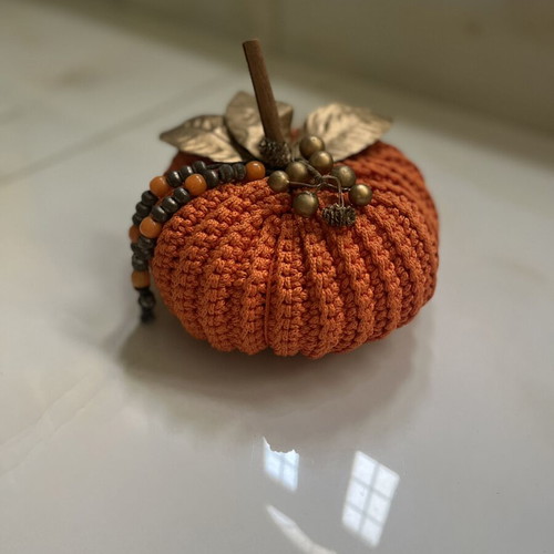 Handmade decorative pumpkin crochet in bright orange, like new
