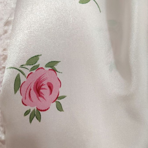 Satin kimono baby pink with roses, size M