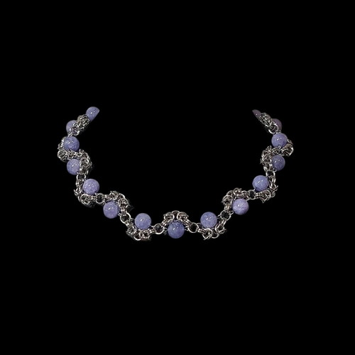 Chainmail necklace with amethyst beads new, stainless steel
