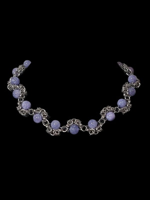 Chainmail necklace with amethyst beads new, stainless steel