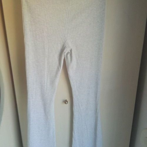 H&M Ribbed Flare Trousers used, size M, light gray beige melange
