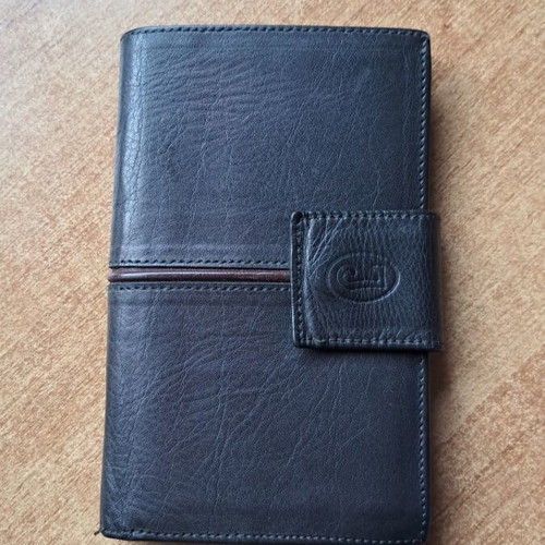 Women's leather wallet like new, grey with burgundy trim