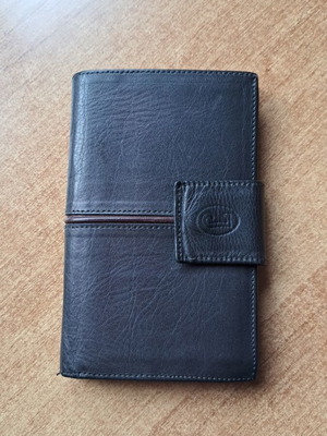 Women's leather wallet like new, grey with burgundy trim