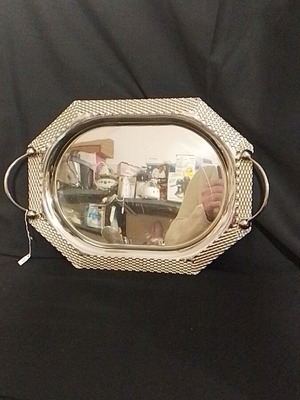 Vintage silver-plated serving tray with handles Pantazelos used