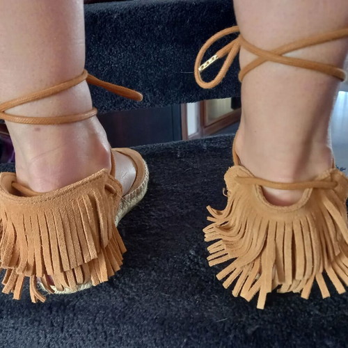 Flamenco leather lace-up espadrilles like new, size 36, beige-brown