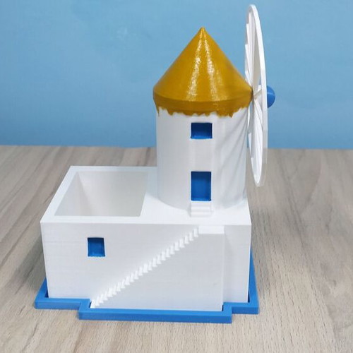 Mykonos House Flowerpot 3D Printed Hand-Painted 14 cm