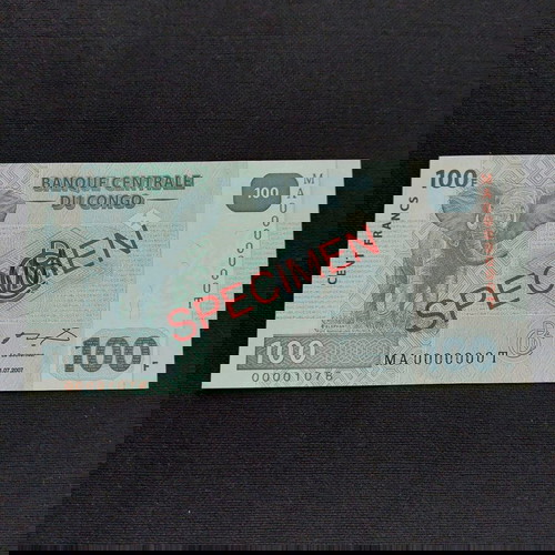 SPECIMEN. CONGO 100 FRANCS.