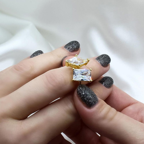 Gold-Plated Adjustable Ring With Double Stone New