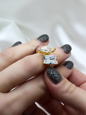 Gold-Plated Adjustable Ring With Double Stone New
