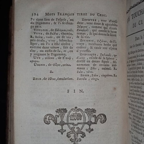 18th century book used, Greek roots, linguistics, etymology