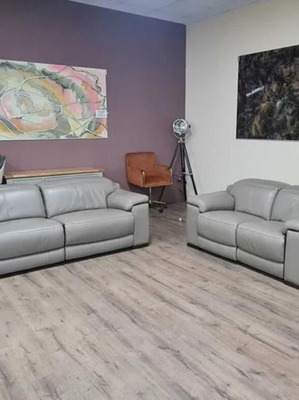 Beige leather sofa set three-seater and two-seater with electric relax mechanism new