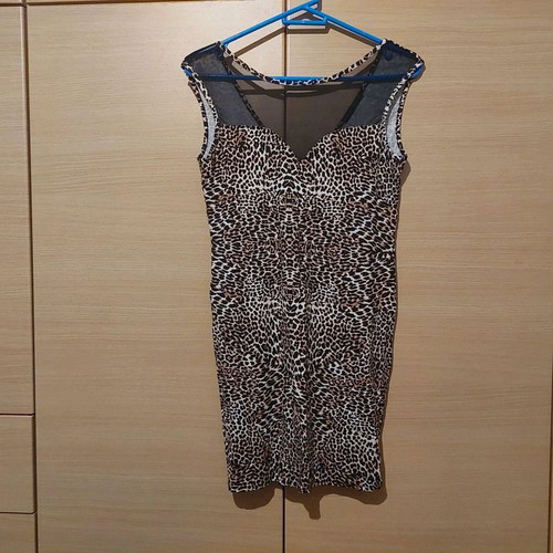 Animal print dress with black mesh, like new, size L