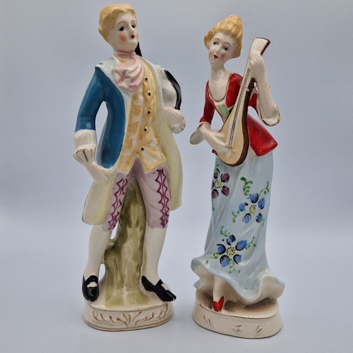 Vintage porcelain figurines couple Rococo handpainted, used
