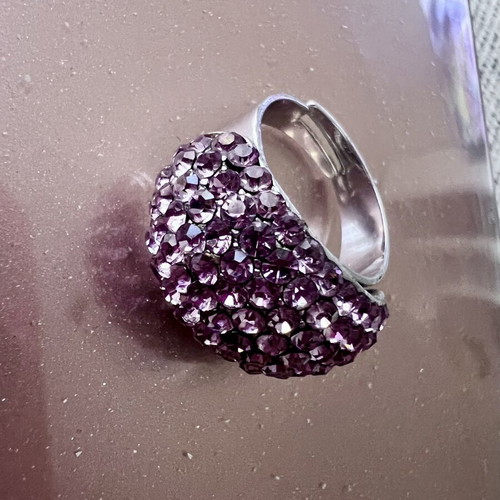 Statement Crystal Dome Ring silver tone with purple crystals new