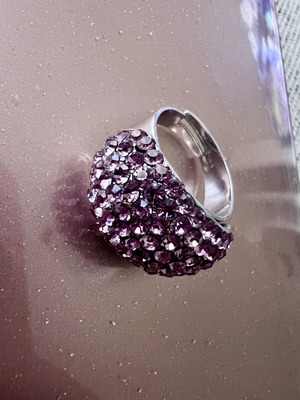 Statement Crystal Dome Ring silver tone with purple crystals new