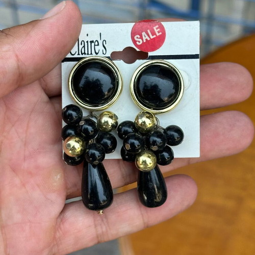 Claire's Vintage Clip-On Earrings black with gold details, like new