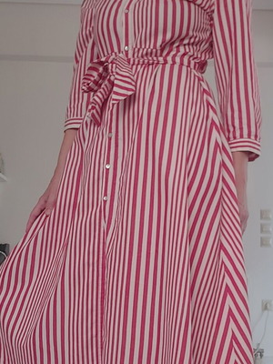 Long striped shirt dress red / white with belt (L)