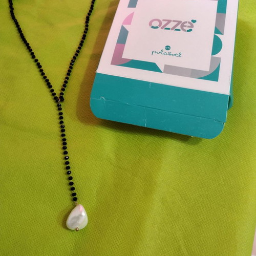 Necklace with crystals and pearl Ozze new, black and white