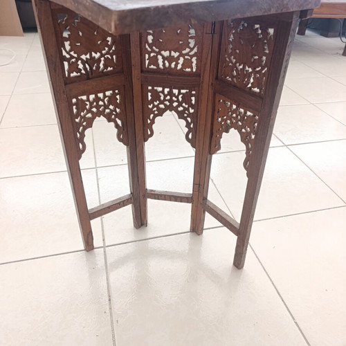 Antique Anglo-Indian Corner Table with Hand-Carved Inlay Decoration