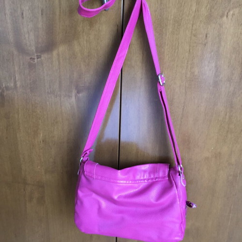 Women's fuchsia shoulder bag, faux leather with secret umbrella pocket