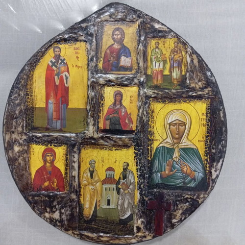 Byzantine Icon Composition on Old Wood Like New