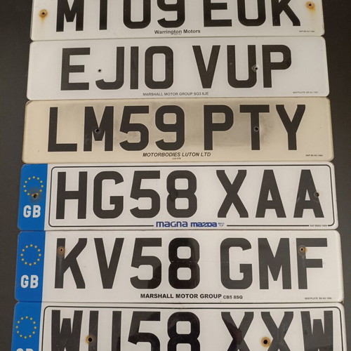 Collectible English Car License Plates used, set of 6