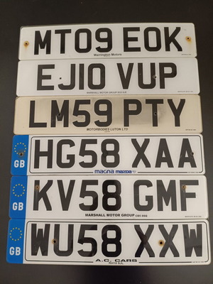 Collectible English Car License Plates used, set of 6