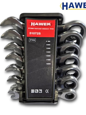 Hawek short ratchet wrench set 7 pcs 8-19 mm new