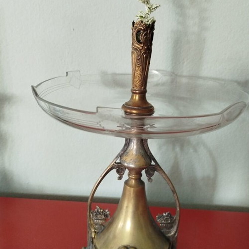 Art Nouveau centerpiece like new with silver-plated brass and crystal