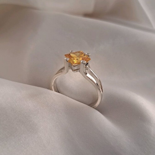 Silver ring 925 handmade with square citrine and zirconia stones, new