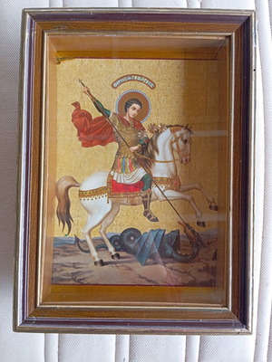 Saint George icon used in wooden frame with glass 50×37