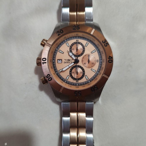 Invicta men's two-tone chronograph watch, rose gold and steel bracelet