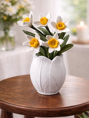 Plush Wire Daffodils in Plaster Pot Custom Made