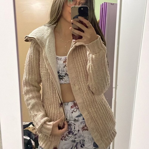 Bershka long cardigan like new, white and pink with fur lining