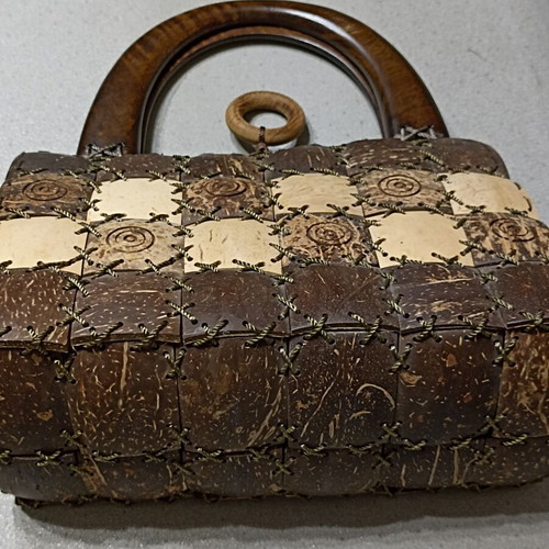 Handmade Boho Coconut Shell & Wood Bag