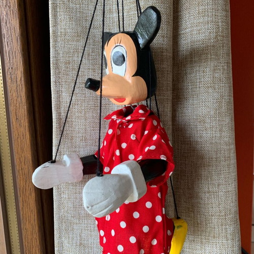 Mini Mouse wooden marionette new with dress