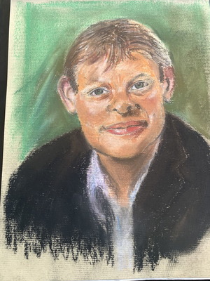 Portrait painting of a man pastel on cardboard used