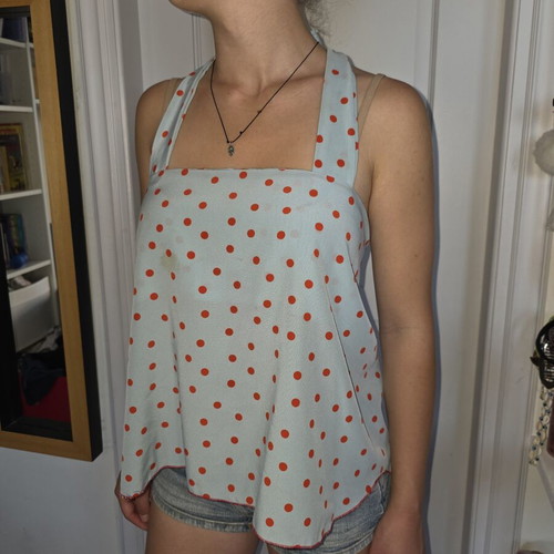 Light Blue Halter Top with Red Polka Dots Used, Size S