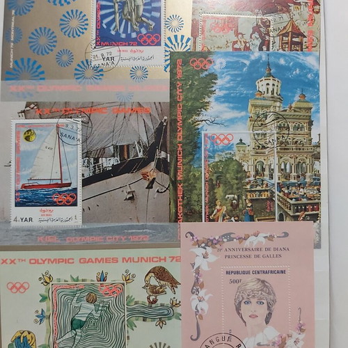 Blue Stamp Album used, 10 pages with varied thematic blocks