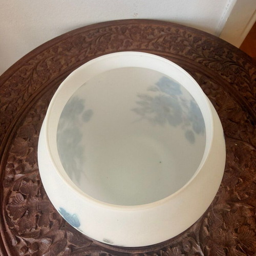 Vintage opaline vase with blue floral decoration, like new