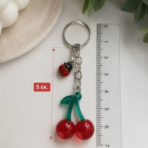 Cherry Charm & Lucky Bug Handmade Keychain for Kids