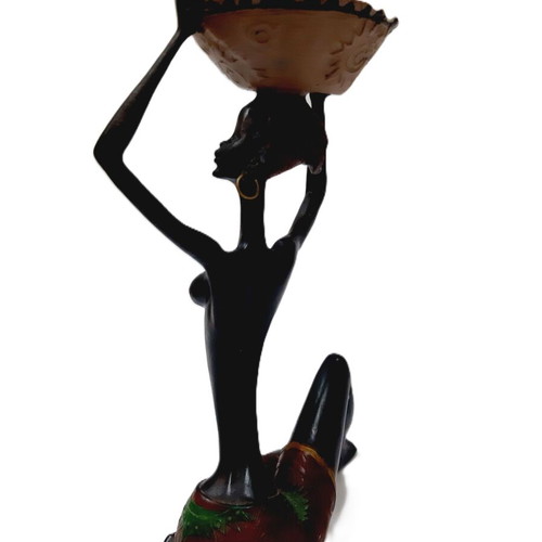 Statue of Black Woman with Large Bowl used, decorative art